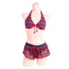 デニムコラボメッシュレースビキニ、ショートパンツ3点セット レッド